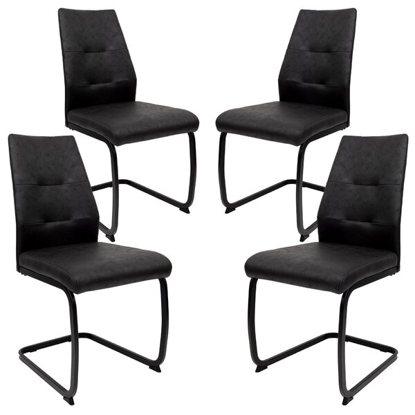Sedie da pranzo moderne effetto pelle - sedie a sbalzo imbottite con robusta struttura in metallo - sedie a sbalzo di facile manutenzione con superficie traspirante, Colore: nero; Quantità: 4 pezzi