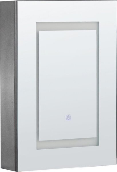 BELIANI - Mobile bagno a specchio, nero, realizzato in pannello di compensato, con 1 anta, dimensioni 40 x 60 cm, con illuminazione a LED e ripiani. Montaggio a parete. Arredamento bagno moderno e di tendenza