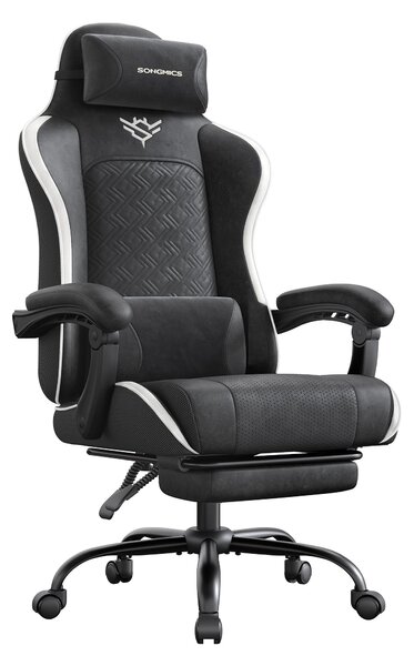Sedia da gaming SONGMICS, sedia da ufficio ergonomica con poggiapiedi, fino a 150 kg, 70 x 70 x 123,5-133 cm, nera