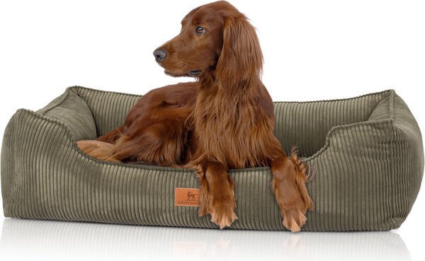 Lettino ortopedico per cani Knuffelwuff in velluto a coste con carattere Nunavut intrecciato a mano XXL 120 x 85 cm Khaki