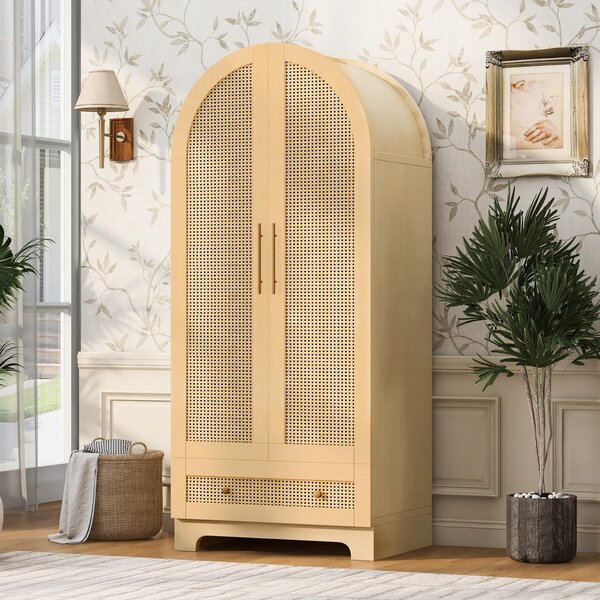 Armadio Merax con cassetti e ripiani, armadio da ingresso con ante a doppia porta e aspetto rattan, armadio moderno per la camera da letto, bianco