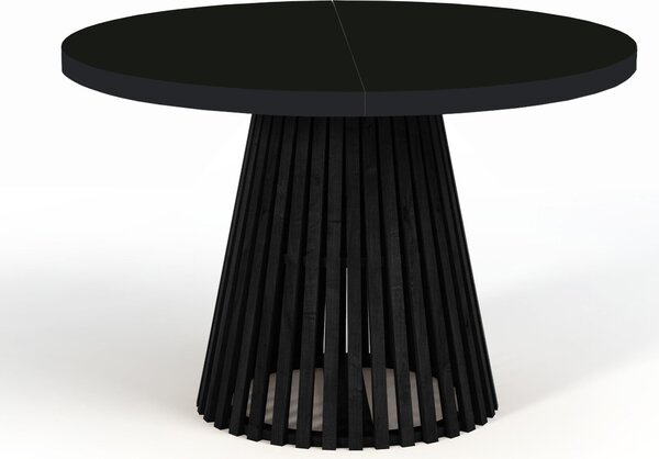 Tavolo da pranzo rotondo nero DOVER, diametro 100/150 cm, allungabile, con listelli, stile industriale/loft