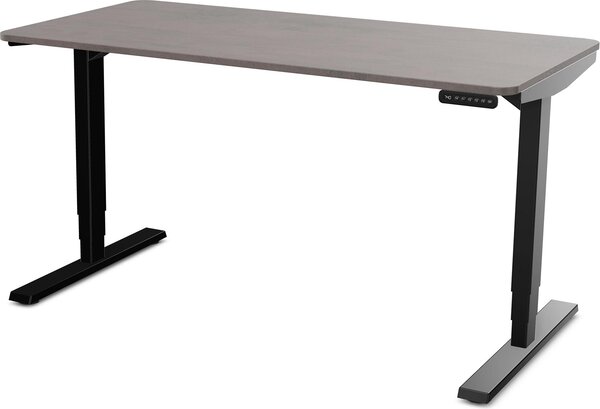 Scrivania ASSMANN regolabile elettricamente in altezza Y-Line Curved in calcestruzzo a vista nero antracite, 120x70cm, funzione memoria, motorizzazione a 2 ripiani
