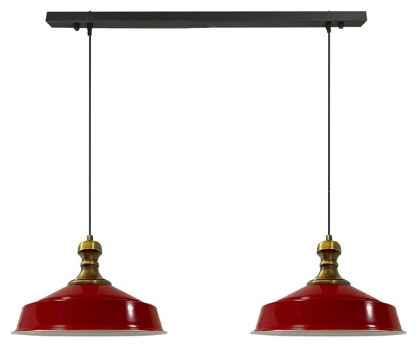Lampada a sospensione Asletl-Knob Lampada a sospensione in metallo a 2 luci, E27, rosso Lampada vintage