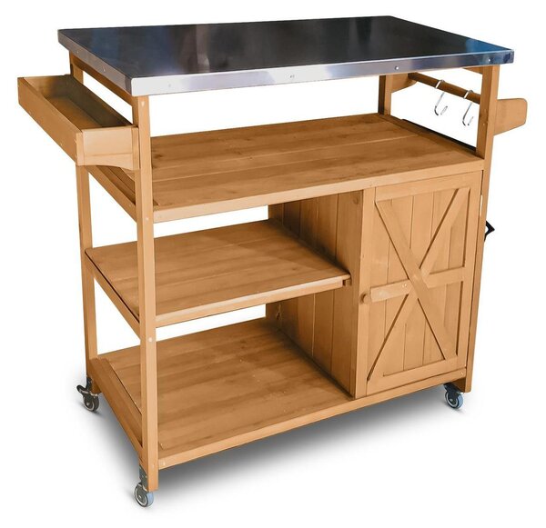 Carrello di servizio Coemo Stazione barbecue James M Isola da cucina in legno, su ruote 118 x 47 x 92 cm