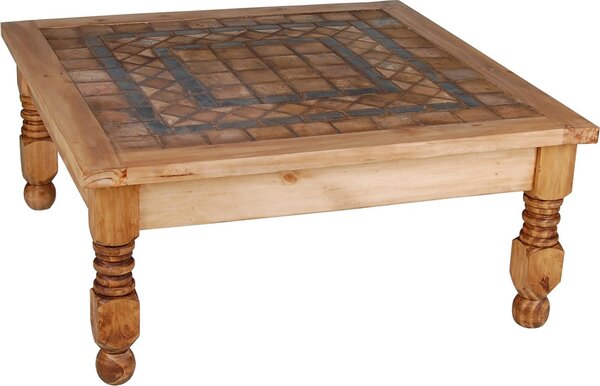MiaMöbel Tavolino Mexico Mobili 70x70 cm Stile rustico Legno massello Pino miele