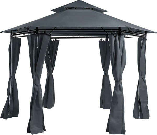 BELIANI Padiglione da giardino grigio scuro tende in tessuto struttura metallica nera 350 cm ovale UV e impermeabile