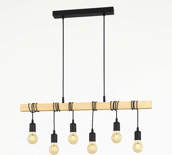 Lampada a sospensione a LED, trave in legno effetto rovere, H 191,5 cm