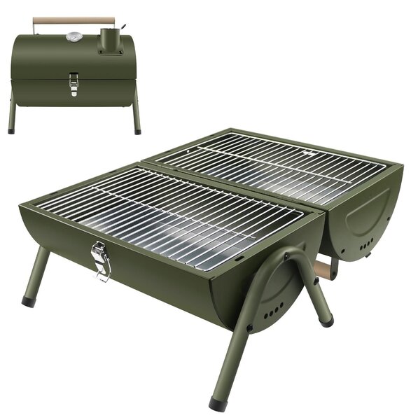 Griglia portatile a carbone 2-in-1 con termometro in acciaio inossidabile