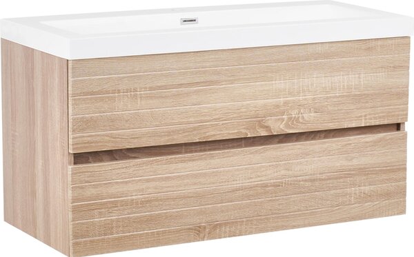 BELIANI Mobile da bagno a parete con lavabo, MDF marrone chiaro, 100 x 46 cm, con 2 cassetti, spazio contenitivo, stile moderno, bagno