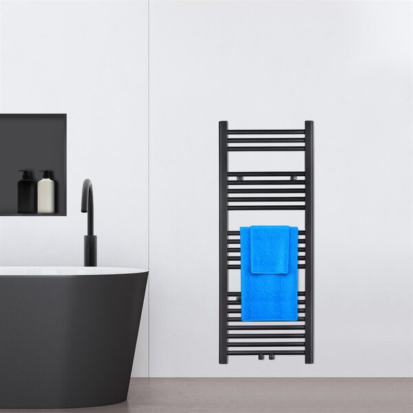 VILSTEIN radiatore da bagno, radiatore da bagno, radiatore per asciugamani attacco laterale e attacco centrale, radiatore piatto, radiatore da bagno piatto, radiatore per asciugamani da bagno, nero, 424W, 115x45 cm