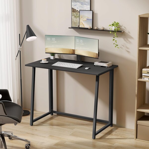 Scrivania per computer, scrivania da ufficio, tavolo per l'home office, tavolo per PC con robuste gambe in metallo | Pieghevole per risparmiare spazio e piedini regolabili | Per l'home office e l'ufficio | 80x40x75 cm | Nero