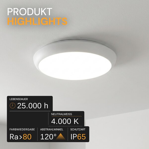 ENOVALITE Plafoniera LED, EEK: F, 18W, 1880lm, 4000K, Ø250mm
