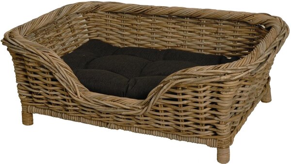 KRINES HOME Cesto in rattan per cani intrecciato letto per cani cesto in rattan grigio cane divano alto con cuscino (materiale naturale grigio)