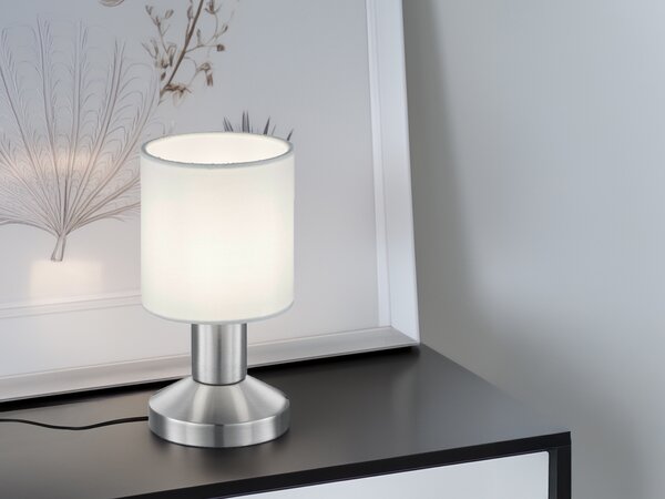 Lampada da tavolo LED TOUCH con paralume in tessuto bianco Lampade da comodino classiche di design