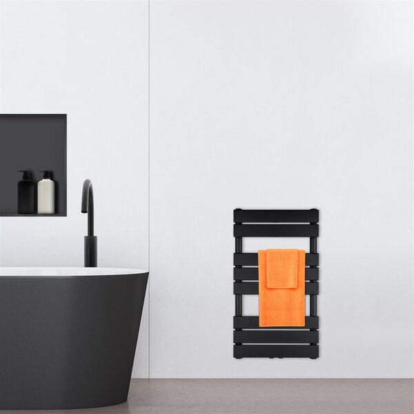 VILSTEIN radiatore da bagno, radiatore da bagno, radiatore per asciugamani attacco laterale e attacco centrale, radiatore da bagno a pannello piatto, radiatore per asciugamani a pannello, nero, 376W, 80x45 cm