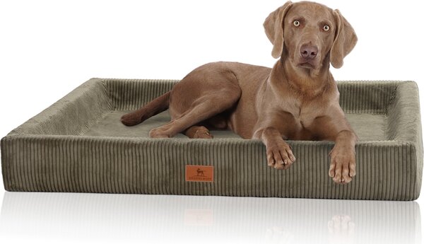 Lettino ortopedico per cani Knuffelwuff in velluto a coste con carattere intrecciato a mano Santiago M-L 85 x 65 cm Khaki