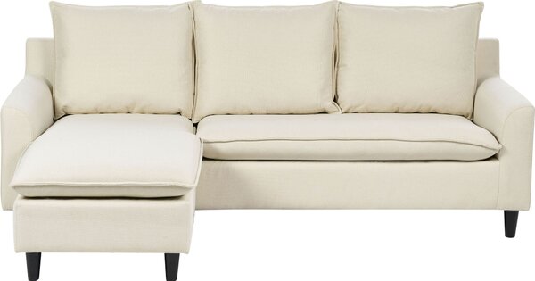 BELIANI Divano angolare in tessuto beige chiaro rivestito con gambe in legno scuro lato destro con cuscini