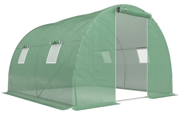 Outsunny Serra per Orto con Porta a Cerniera e 4 Finestre Avvolgibili in PE Anti-Raggi UV, Serra per Piante, Struttura in Acciaio, Verde | Aosom Italy