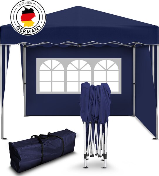 Gazebo pieghevole Kronenburg 3x3 m - Impermeabile, protezione UV 50+, 2 pareti laterali, blu