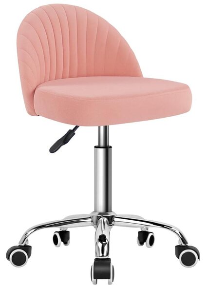 Sedia da ufficio girevole con rivestimento in velluto, regolabile in altezza, con schienale, color rosa, ideale per una toeletta