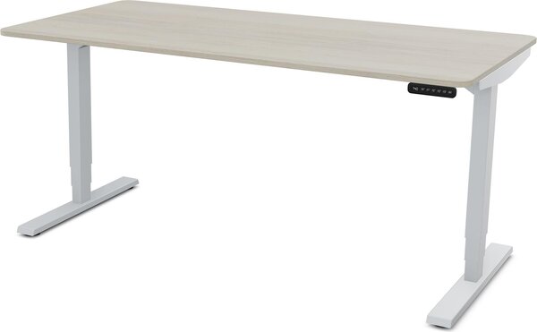 Scrivania ASSMANN regolabile elettricamente in altezza Y-Line Curved quercia polare alluminio bianco, 160x70cm, funzione memoria, funzione motore a 2 ripiegamenti