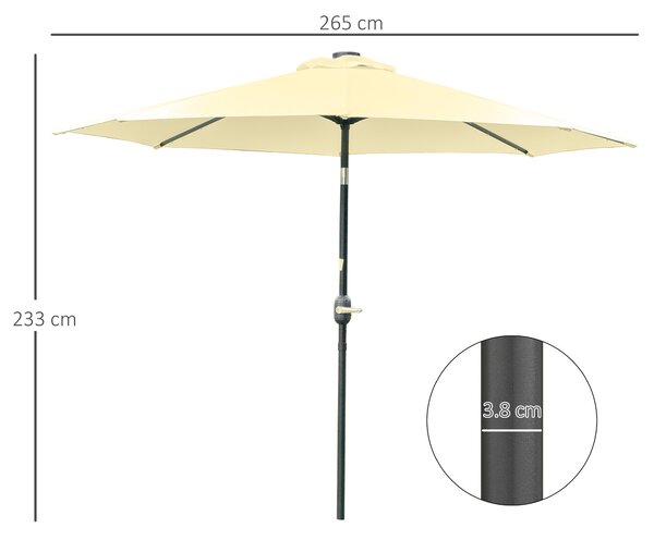 Outsunny Ombrellone da Giardino Inclinabile Ø265 cm con 32 Luci LED Solari e Manovella, Beige | Aosom Italy