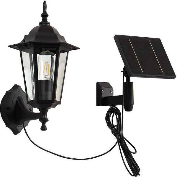 Lindby LED solare da parete Sayata, nero, alluminio, lanterna