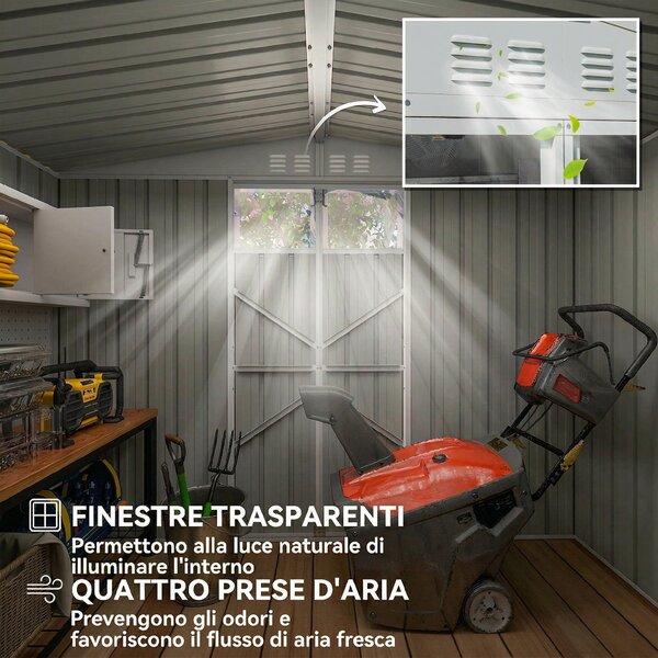 Outsunny Capanno da Giardino Porta Attrezzi in Acciaio Zincato con 2 Porte, 246x117x180 cm, Grigio Chiaro | Aosom Italy
