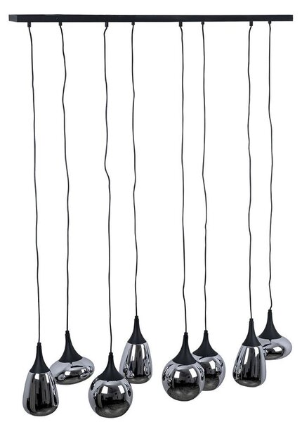 Lampada a sospensione, metallo nero, vetro cromato, H 150 cm