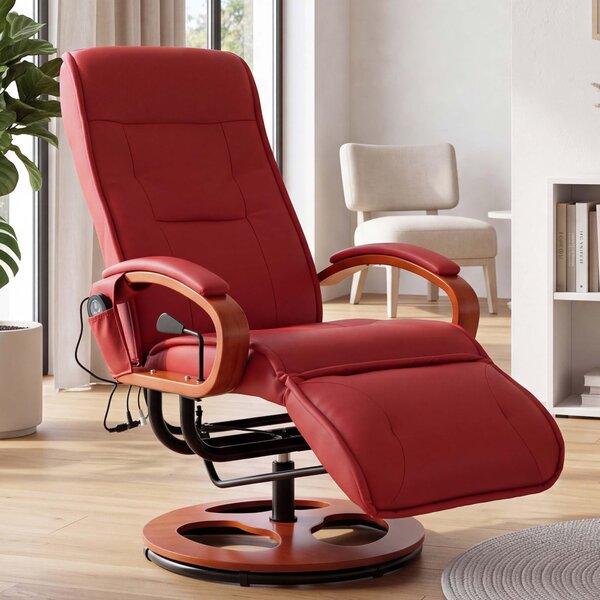 Lettino relax ARLES II, poltrona relax con funzione massaggio ~ in pelle, rosso