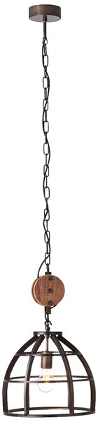 Lampada a sospensione, altezza 147 cm, Ø 34 cm, E27, metallo/legno, nero antico