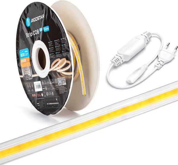Striscia LED COB flessibile da 30 m, larghezza 10 mm, per interni ed esterni, IP65, 230 V, 30 metri, bianco freddo