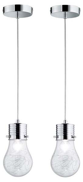 Set di 2 lampade a sospensione, stile Edison, rete metallica, vetro, diametro 12 cm