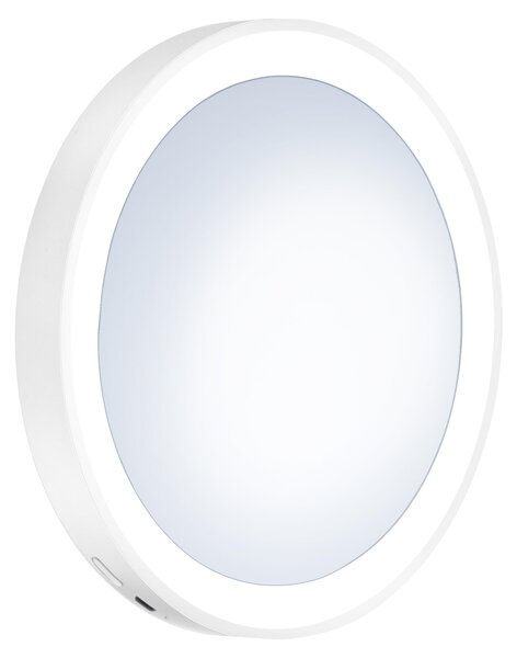 Specchio da trucco - Ø 12 cm - Bianco - Plastica - con illuminazione a LED