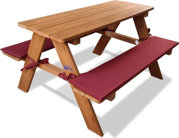 Coemo Set di sedute per bambini Marrone rossiccio Tavolo da picnic con imbottitura Tavolo da gioco Tavolo da giardino Legno