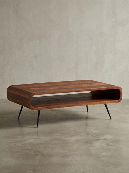 Tavolo da soggiorno in legno massiccio, moderno ed elegante, in legno di sheesham, con vano portaoggetti. 90x55x30 cm | Kadima Design