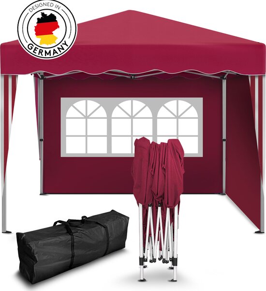 Gazebo pieghevole Kronenburg 3x3 m - Impermeabile, protezione UV 50+, 2 pannelli laterali, rosso