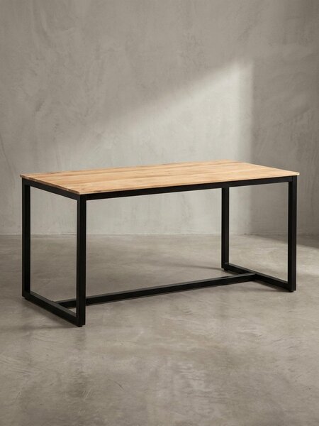 Tavolo da pranzo 160x80x76 cm in legno massello di acacia Tavolo da pranzo in metallo in stile loft, tavolo da cucina con gambe in metallo, tavolo in legno industriale grande, tavolo da pranzo rettangolare