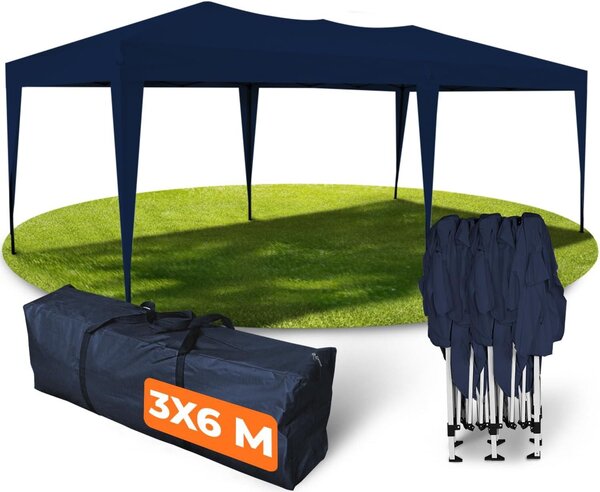 Gazebo pieghevole Kronenburg 3x6 m impermeabile - gazebo da giardino, tenda da festa stabile, protezione UV 50+ senza pannelli laterali - blu