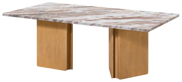 MASSIVMOEBEL24 | Tavolino da salotto in legno di mango 130x70x45 beige laccato / marmo beige LUGANO #103