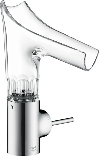Hansgrohe AXOR Starck V mitigeur monocommande de lavabo 140 avec bec verseur en verre et vidage escamotable - taille facettée, 12123000, 12123000
