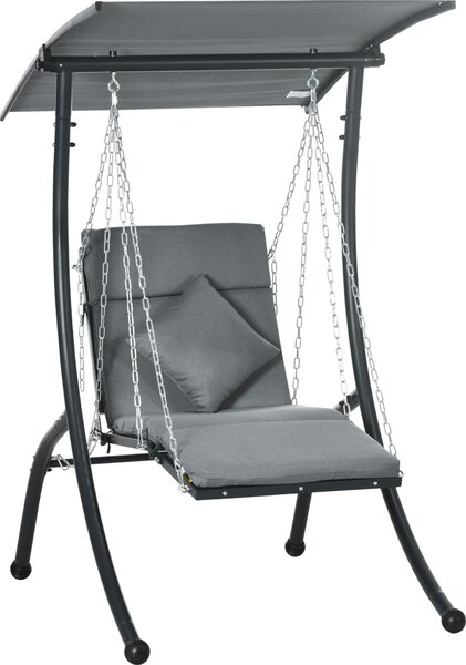 Altalena da giardino 84A-268V00CG, sedia a sdraio sospesa, tettuccio pieghevole con sedile, struttura in acciaio, grigio scuro, 108 x 145 x 169 cm