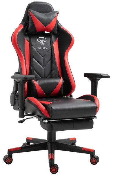 Sedia da gaming con poggiapiedi e braccioli ergonomici 4D; sedia da gaming dal design ergonomico in stile sportivo; sedia da gaming con cuscini di sostegno per la schiena regolabili; sedia da ufficio; colore: nero/rosso