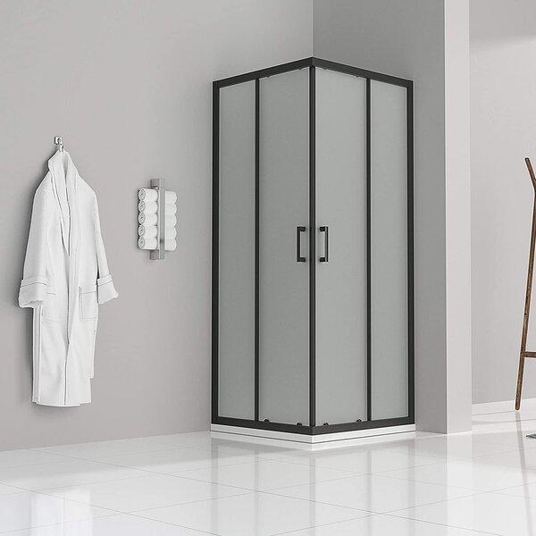 Cabina doccia 100x100x185 cm in vetro di sicurezza satinato con finiture in alluminio nero DK79