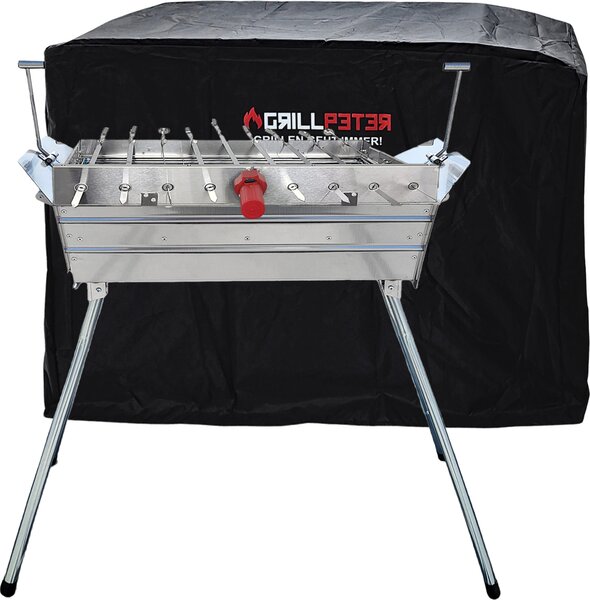 Mangal Ararat in acciaio inossidabile da 2 mm, griglia per shashlik con 9 spiedini rotanti, coperchio e motore