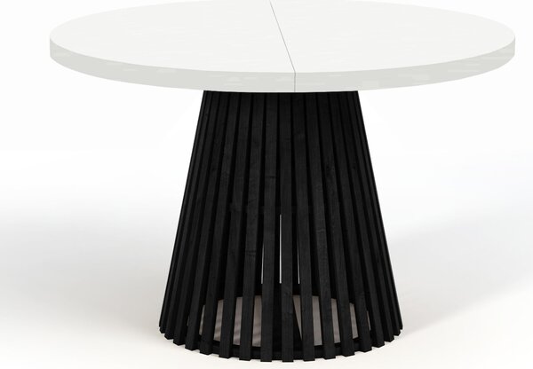 Tavolo da pranzo rotondo pieghevole DOVER con doghe, diametro: 90 / 140 cm, colore: bianco / nero