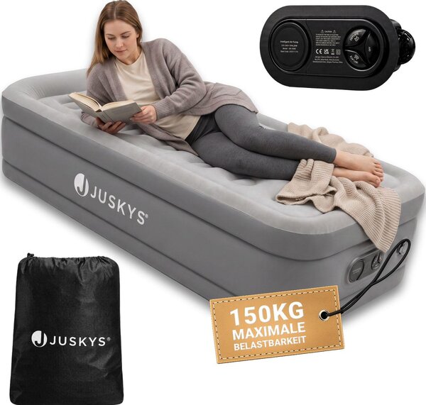Materasso gonfiabile Juskys Sapri M in grigio/antracite - Letto gonfiabile per 1 persona con pompa inclusa