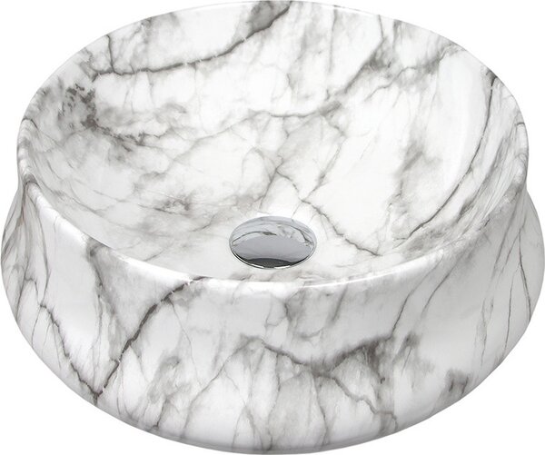 Lavabo in Vetroceramica bianco effetto marmo, rotondo, 400 x 400 x 140 mm