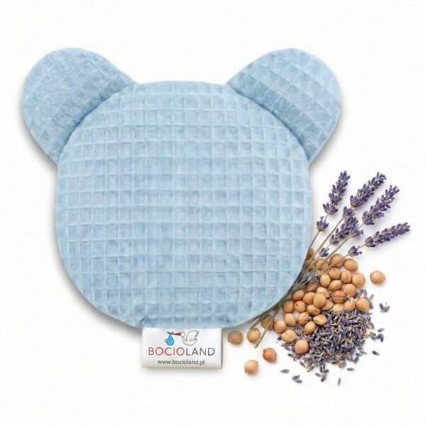 Borsa dell'acqua calda a forma di orsacchiotto con noccioli di ciliegia e lavanda 180 g Blu / Bocioland